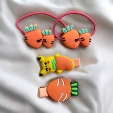 Gigi Giyim Meyve Desenli Lastik ve Pens Toka 4'lü Kombin