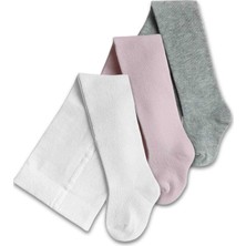 Panfilia Kız Bebek Çocuk Pamuklu Pembe Krem Gri Külotlu Çorap 3lü Set