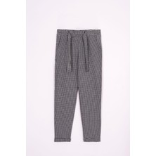 Ekose Desenli Double Paça Siyah Renk Kız Çocuk  Pantolon