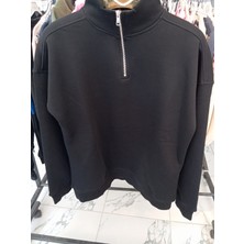 Two Blck Yarım Fermuar %100 Pamuklu Basic Unisex Sweatshirt