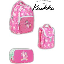 Kaukko Simli Nakışlı Unicorn Desenli 3’lü Okul Çanta Seti