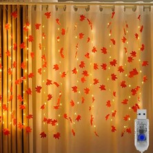 Sonbahar Konseptli 10 Adet Yapay Sarmaşık 3x3 Usb\'li 10 Saçaklı Perde LED Dekoratif Aydınlatma