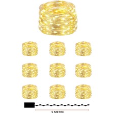 10 Adet 5 Metre Günışığı Renk Pil ile Çalışan Peri LED  Dekoratif ve Şık Aydınlatma