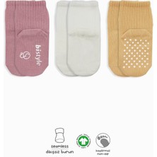 Nessiworld Bistyle Basic Kaymaz Penye Soket Çorap 3'lü BS10106 Pudra Ekru Somon