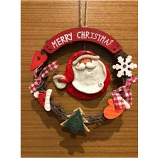 Tekno Trust 16 cm Çapında, Yeni Yıl Temalı Noel Baba Merry Christmas Çelenk, Kapı Süsü, Duvar Süsü, Ağaç Süsü