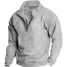 Amor Man Özel Tasarım Dik Yaka Yarım Fermuarlı Şardonlu Kışlık Regular Şık Erkek Sweatshırt