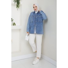 Kadın Oversize Mavi Denim Kot Gömlek Ceket -PMK374