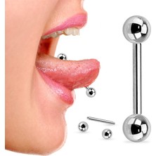 Market66 Kısa Dil Piercing Düz 6mm Cerrahi Çelik Çift Toplu