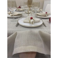Zeren Home Polyester Keten Simli Oval Masa Örtüsü + 12 Ad Peçete