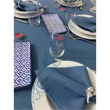 Zeren Home Polyester Keten Simli Oval Masa Örtüsü + 6 Ad Peçete