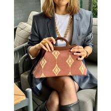 Jophiel Cassiel - Ahşap Burslu Kumaş Portföy Çanta, Clutch, El Çantası, Kadın Çanta, Çanta