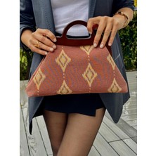 Jophiel Cassiel - Ahşap Burslu Kumaş Portföy Çanta, Clutch, El Çantası, Kadın Çanta, Çanta