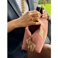 Jophiel Cassiel - Ahşap Burslu Kumaş Portföy Çanta, Clutch, El Çantası, Kadın Çanta, Çanta