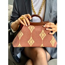 Jophiel Cassiel - Ahşap Burslu Kumaş Portföy Çanta, Clutch, El Çantası, Kadın Çanta, Çanta