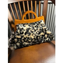 Jophiel Cassiel - Leopar, Leopar Çanta, Ahşap Burslu Portföy Çanta, Clutch, El Çantası, Kadın Çanta, Çanta