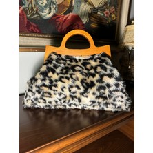 Jophiel Cassiel - Leopar, Leopar Çanta, Ahşap Burslu Portföy Çanta, Clutch, El Çantası, Kadın Çanta, Çanta