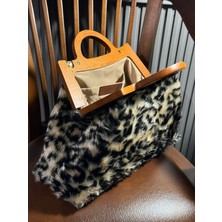 Jophiel Cassiel - Leopar, Leopar Çanta, Ahşap Burslu Portföy Çanta, Clutch, El Çantası, Kadın Çanta, Çanta