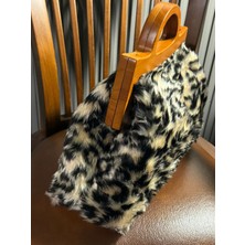 Jophiel Cassiel - Leopar, Leopar Çanta, Ahşap Burslu Portföy Çanta, Clutch, El Çantası, Kadın Çanta, Çanta