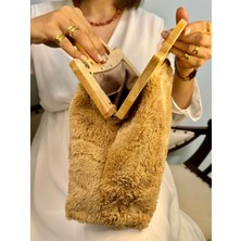 Jophiel Cassiel - Ahşap Burslu Kumaş Portföy Çanta, Clutch, El Çantası, Kadın Çanta,çanta