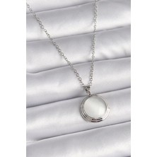 Çarşı Point 316l Çelik Gümüş Renk Beyaz Sedefli Daire Model Kadın Kolye