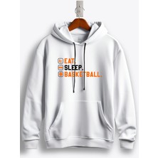 MGAX Eat Sleep Basketball Baskılı Kapüşonlu Sweatshirt