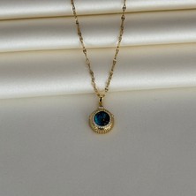 Laria Jewelry Gold Mavi Taşlı Kolye