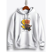 MGAX Teddy Bear Digital Business Baskılı Kapüşonlu Sweatshirt