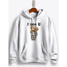 MGAX Teddy Bear I See You Baskılı Kapüşonlu Sweatshirt