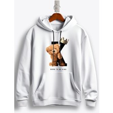 MGAX Teddy Bear Born To Be King Baskılı Kapüşonlu Sweatshirt