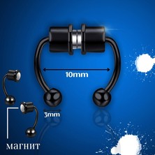 Market66 Burun Ucu Mıknatıslı Küpe Siyah Renk Fake Septum Piercing Yuvarlak Sivri Deliksiz