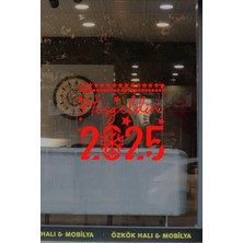 Tekno Trust Hoşgeldin 2025 Yazısı ve Kar Tanesi Cam Vitrin Mağaza Süslemeleri - Kırmızı