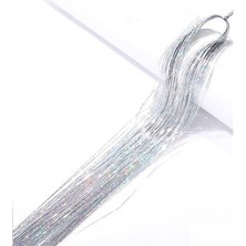 Saç Simi Gümüş Işıltılı Hologram 90 cm Hair Tinsel 720853