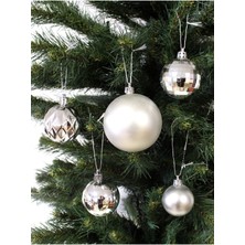 Tekno Trust Yılbaşı Topu Karışık Desen Yılbaşı Ağacı Süsü Gümüş Renk 20'li