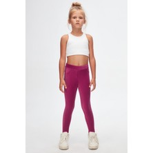 Lovetti Mor Kız Çocuk Sahte Cepli Fitilli Kadife Tayt