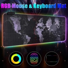 Techno Center Techno Centre  Rgb Işıklı Dünya Desenli Kaymaz Tabanlı Oyuncu Mouse Pad 70X30