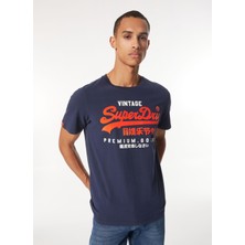 Superdry Bisiklet Yaka Lacivert Erkek T-Shirt M1012001AZRN_DUO Vıntage Logo T Shı