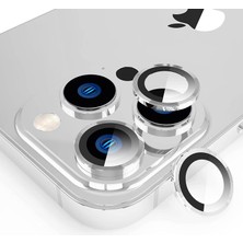 Store Max Iphone 13 Pro / 13 Pro Max ile Uyumlu Alüminyum Alaşım Çerçeveli Tempered Glass Kamera Lens Koruyucu Kırılmaz Cam (Gümüş)