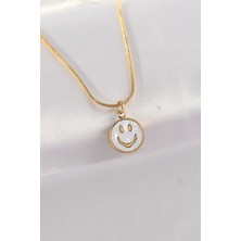 Sinerji Shop 316L Çelik Zincir Altın Renk Mermer Desenli Minimal Smile Kolye - TJ-BKO8672