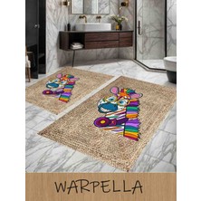 Warpella Jüt Görünümlü Zebra Desenli 2'li Banyo,halı Paspas Takımı ,dijital Baskılı (60*100-40*60)