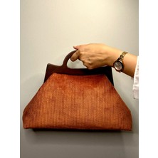 Jophiel Cassiel - Ahşap Burslu Kumaş Portföy Çanta, Clutch, El Çantası, Kadın Çanta, Çanta