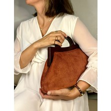 Jophiel Cassiel - Ahşap Burslu Kumaş Portföy Çanta, Clutch, El Çantası, Kadın Çanta, Çanta