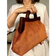 Jophiel Cassiel - Ahşap Burslu Kumaş Portföy Çanta, Clutch, El Çantası, Kadın Çanta, Çanta