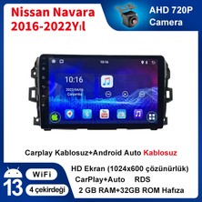 Victor Nissan Navara 2016-2022 Android Sürüm 13 Kablosuz Carplay Navigasyon Multimedya 9 Inç Ekran 2Gb Ram +32Gb Rom  Hafıza Çerçeve ve arka görüş kamerası ile