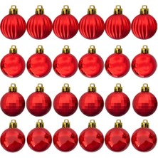 Tekno Trust Yılbaşı Ağacı Süsü, Kırmızı Lüks Ağaç Süsleme Seti 3 cm Pakette 24 Adet