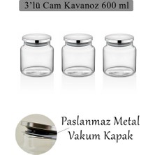 Krm Home 3 Adet Metal Kapaklı Kavanoz 600 Cc, Şekerlik Çerezlik Baharatlık ve Saklama Kabı, Etiket Hediyeli