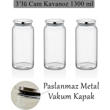 Krm Home 3 Adet Metal Kapaklı Kavanoz 1300 Cc, Şekerlik Çerezlik Baharatlık ve Saklama Kabı, Etiket Hediyeli