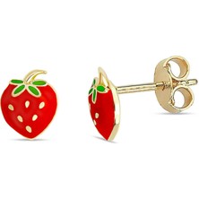 Lilarote Pırlanta Çilek Çocuk Altın Küpe