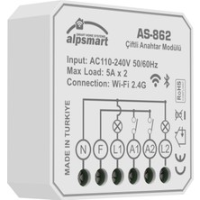 Alpsmart AS-862 Akıllı Wi-Fi Çiftli Duvar Anahtarı Modülü Tuya Uyumlu