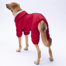 Kırmızı Kürklü Orta Büyük Tulum Yağmurluk Köpek Kıyafeti  Köpek Yağmurluğu(18-40 kg Arası Orta Büyük Irklar)