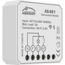 Alpsmart AS-861 Akıllı Wi-Fi Tekli Duvar Anahtarı Modülü Tuya Uyumlu